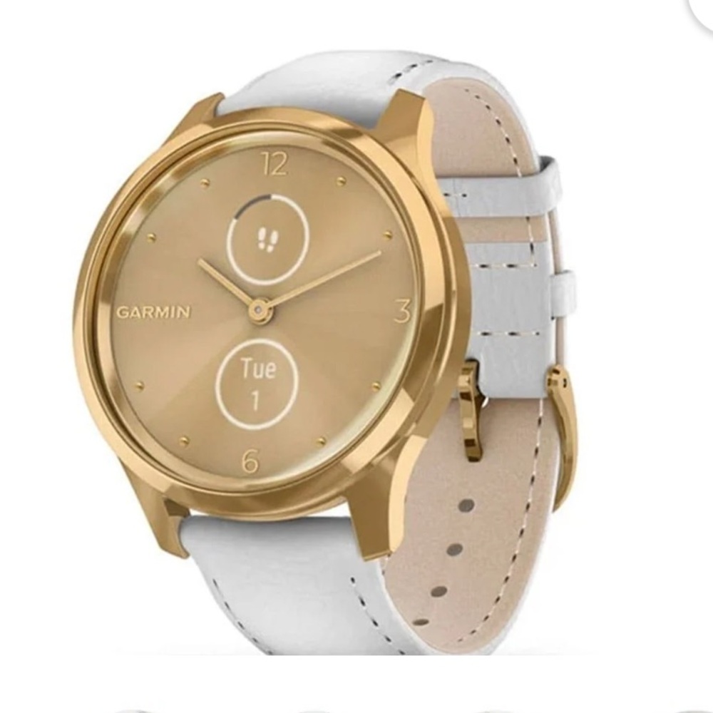 Garmin Vivomove Luxe Gold w/ White Italian Leather Band